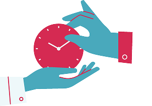 Two hands holding and adjusting a clockface