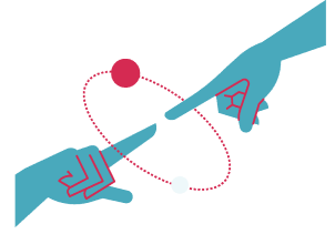 Illustration of two different hands pointing towards a centre circle