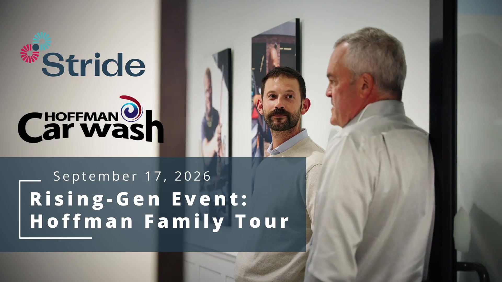 Title card of the Stride Rising Gen event video: Hoffman Family Tour, September 17, 2026, with Patrick Hoffman and Tom Hoffman, Jr.